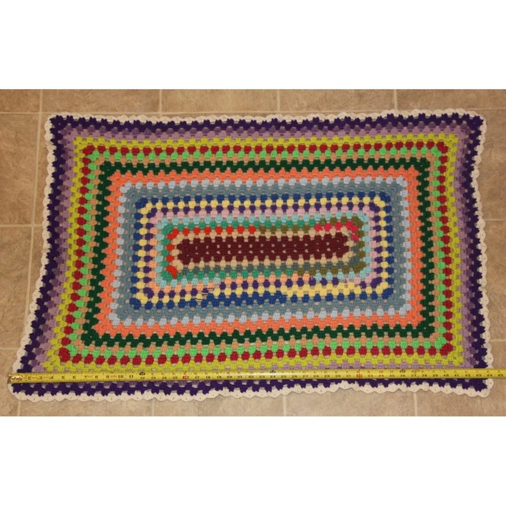 VTG Handmade Crochet Lap Blanket Afghan Rectangle Small Granny Core 29